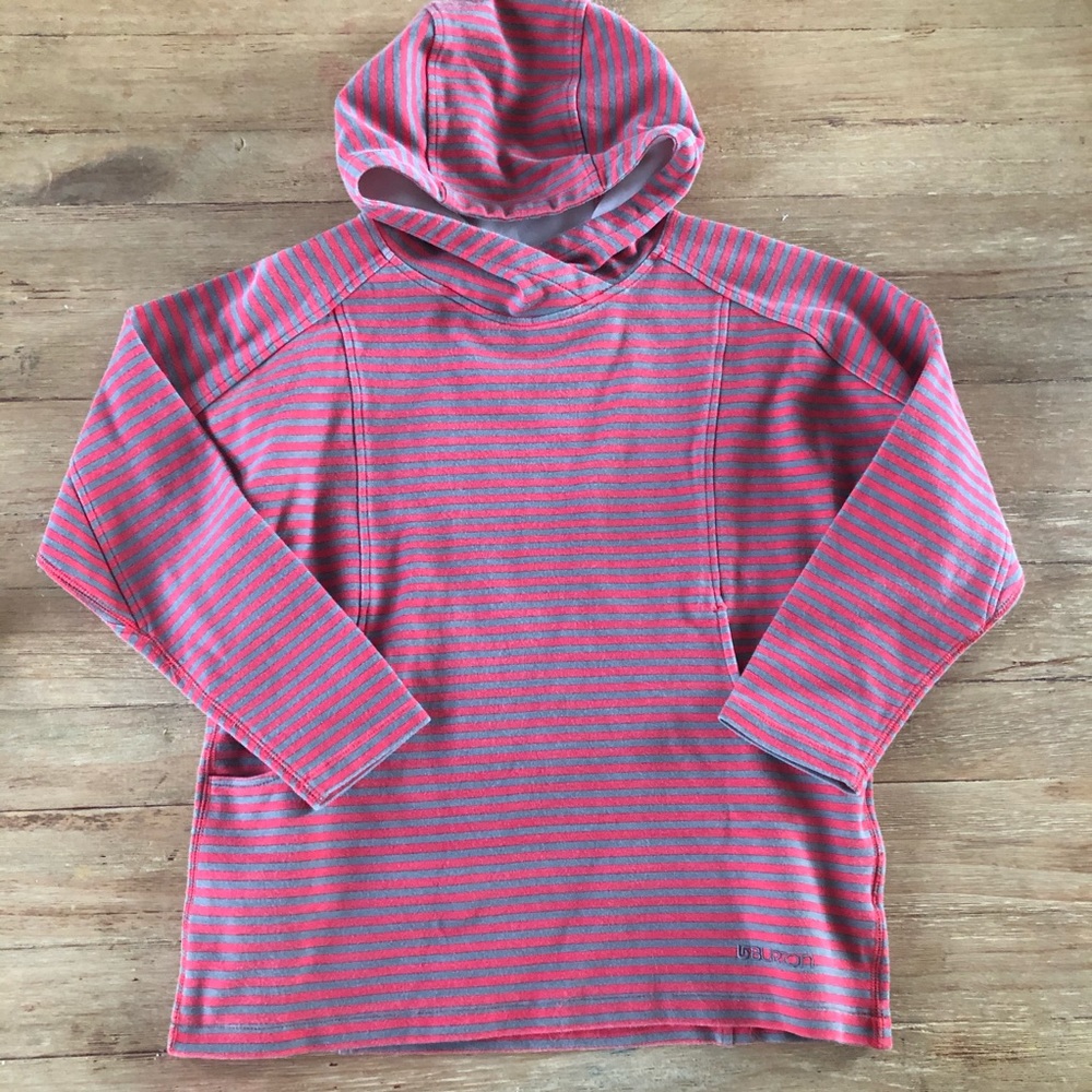 Burton girls ski snowboard pullover striped sweatshirt hooded pockets  L